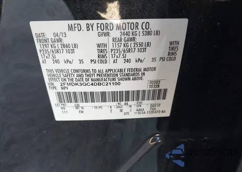 2013 Ford Edge Se from USA, damaged, VIN 2FMDK3GC4DBC21100
